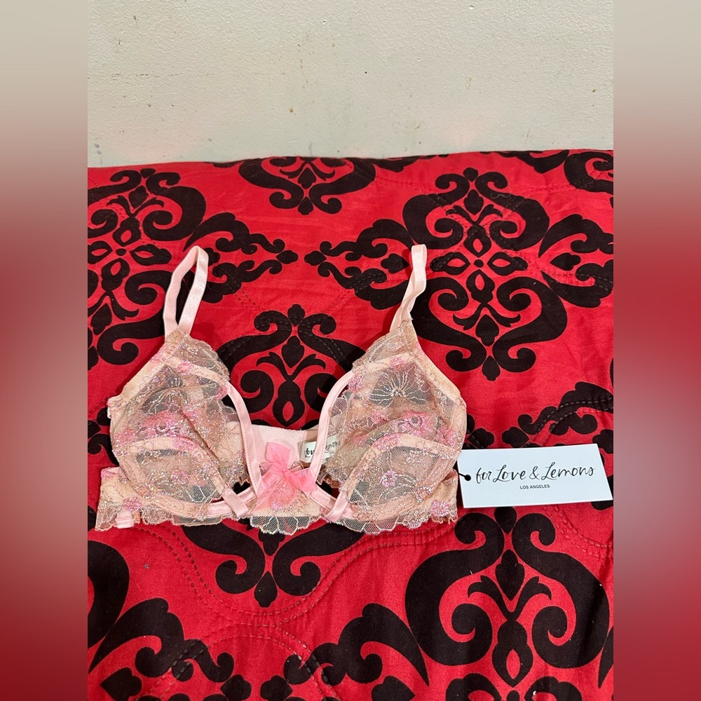 For Love And Lemons Pink Floral Lace Bra